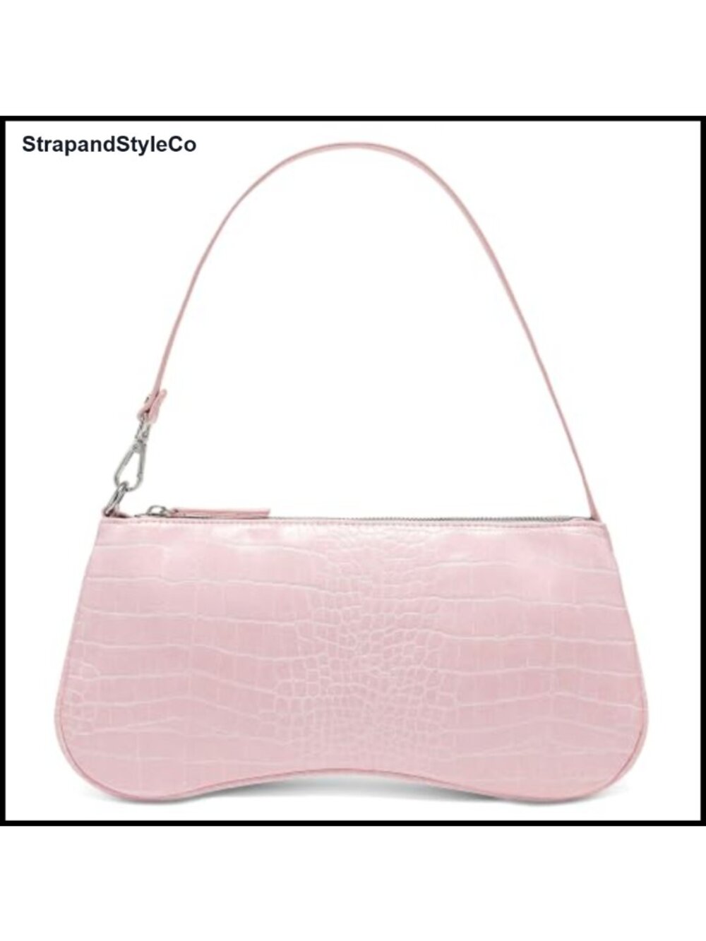 Crocodile Embossed PU Leather Shoulder Bag Zip Closure